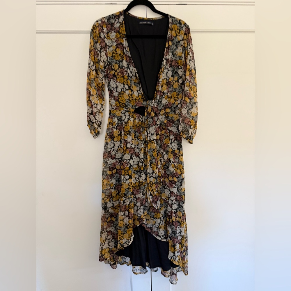 Abercrombie & Fitch High Low Dress - Yellow, White, Black Floral